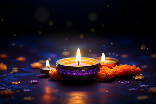 Fototapeta Happy Diwali festival of lights with copy space. Diya lamps banner background wallpaper