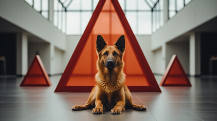 German shepherd dog sitting on the floor - obrazy, fototapety, plakaty