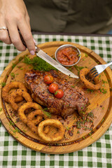 Meat steak in a restaurant. A meat dish