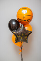 basketball ball balloon, balloons for a basketball player, the inscription on the star "Happy Birthday"