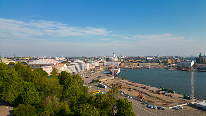 Helsinki, The capitol of Finland. Drone views from city at shore of the Gulf of Finland