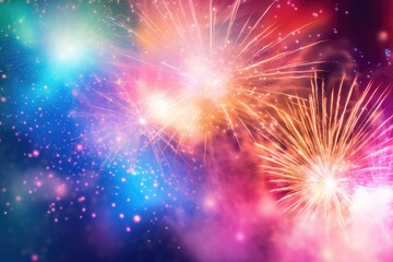 Fototapeta premium Night view on celebration of new year with colorful fireworks. Generative Ai.