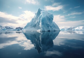 Iceberg in clear blue water and hidden danger under water. Floating ice in ocean. Arctic nature landscape. Affected by climate change. Hidden danger and global warming concept - Powered by Adobe