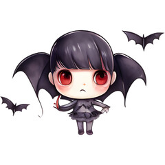 Fototapeta premium Small gray dress and gray hair with bat Halloween Little Vampires illustration