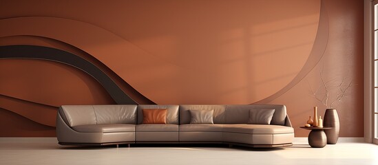Contemporary living room with brown sofa curved wall visualization