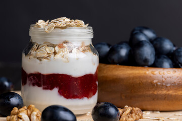 sweet yogurt with grape flavor, close up