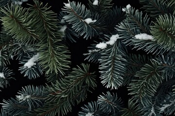 Winter beautiful green fir tree branches background. Spruce with needles. Closeup. Nature winter banner. Christmas wallpaper concept with copy space