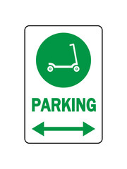 E-scooter parking sign with  silhouette on green circle and text