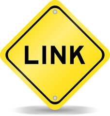 Yellow color transportation sign with word link on white background