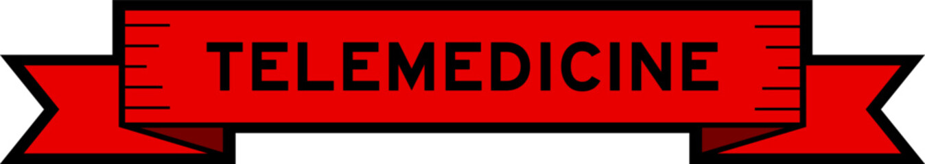 Ribbon label banner with word telemedicine in red color on white background