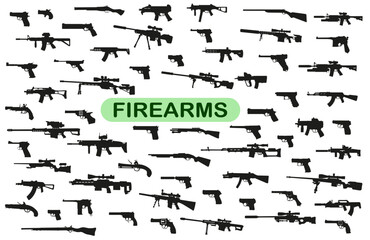 A large set of modern and not only small arms in vector. - obrazy, fototapety, plakaty
