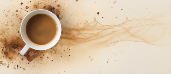 High resolution stock photo of coffee and tea stains on a isolated pastel background Copy space depicting circular and isolated marks left by cup bottoms in a café - Powered by Adobe