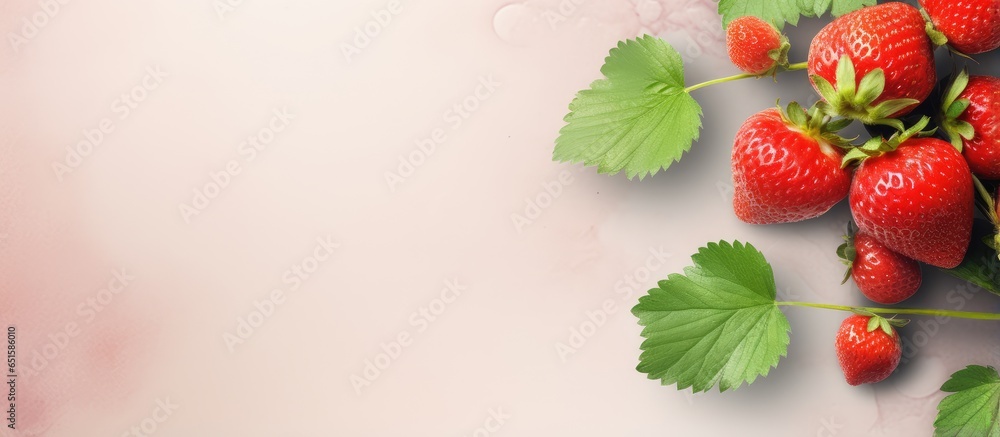 Poster isolated strawberry on a isolated pastel background copy space