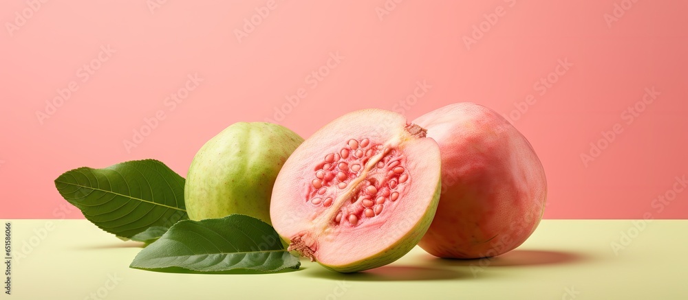 Aufkleber Guava on a isolated pastel background Copy space full depth field