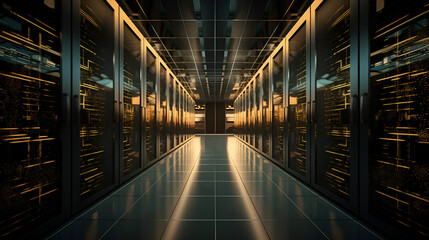server center corridor of hardware rack corridor lighted