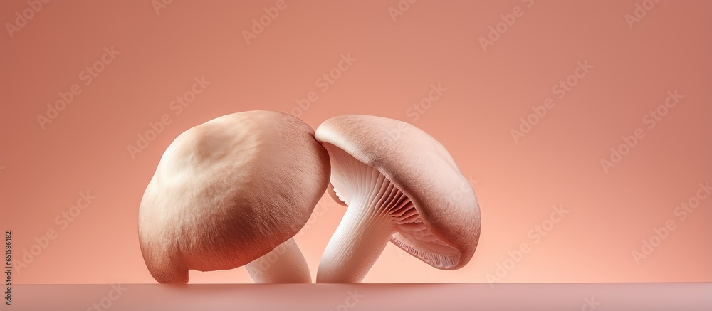 Aufkleber mushroom champignons shown on a isolated pastel background copy space with clipping path