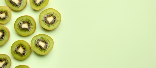 Kiwi fruit on a isolated pastel background Copy space Closeup Top view