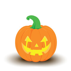 Cute Halloween pumpkin isolated on white background, flat style vector illustration.