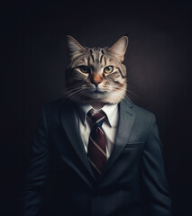 Cat with human body in suit