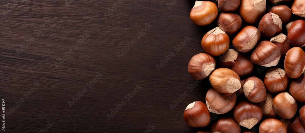 Poster hazelnuts displayed on isolated pastel background copy space