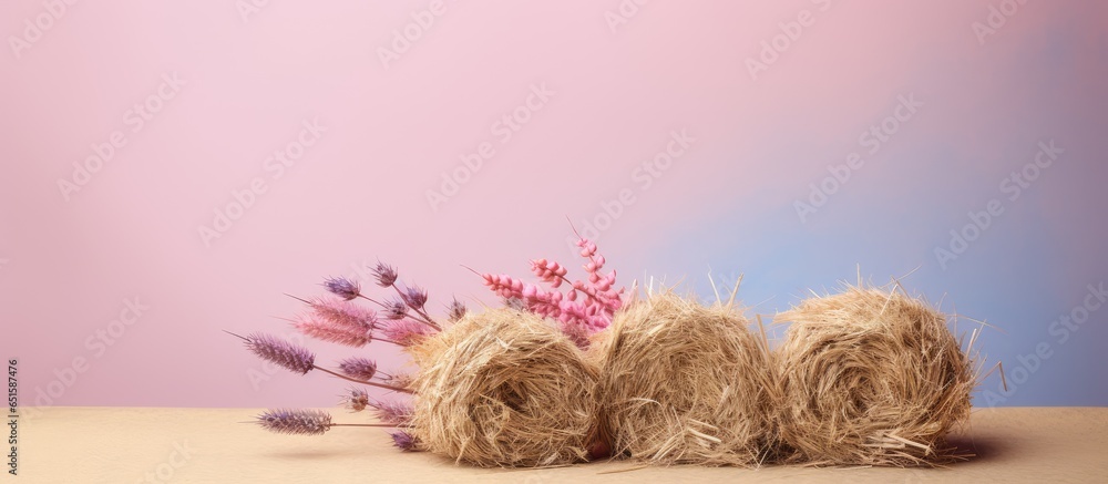 Poster hay stacks placed on a isolated pastel background copy space