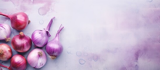 Image of red onion used as cooking spice isolated pastel background Copy space