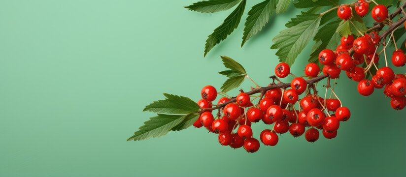Mountain ash berries on a isolated pastel background Copy space