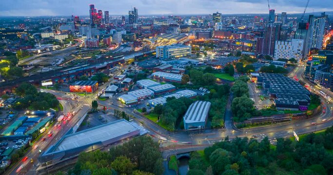 City in Motion! Hyper lapse video of Manchester showing fast movement of cars and trains. 