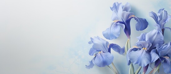 Iris flower with blue petals against a isolated pastel background Copy space - Powered by Adobe