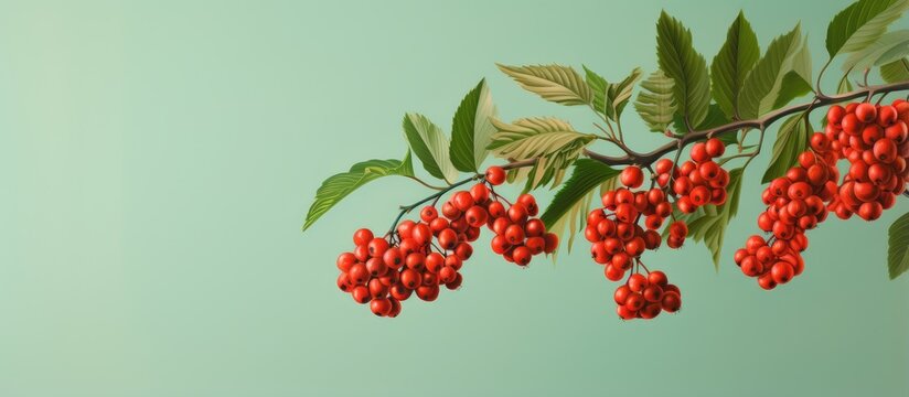 Mountain ash berries on a isolated pastel background Copy space