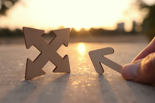 Arrow sign pointing ahead. Concept of challenge and looking forward