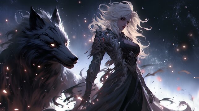 attractive female dark elf, game art style digital drawing illustration, anime aesthetic. generative AI