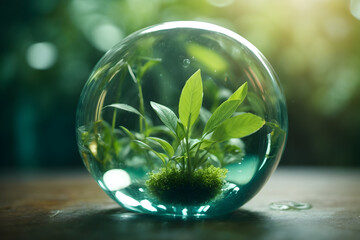 plant inside the water bubble - obrazy, fototapety, plakaty