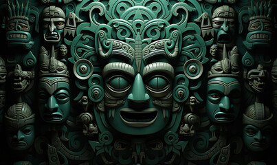 Fototapeta premium Abstract dark green background in Aztec style.