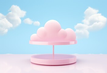 Cake shape product presentation stage podium with cotton candy on pastel color background.