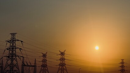 power lines at sunset
