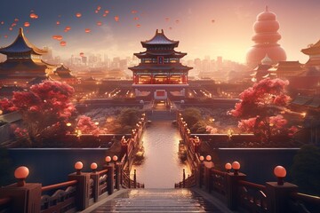 view of chinese temple, Generative AI