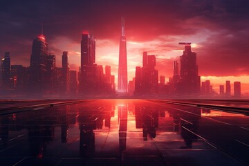 city skyline at sunset, Generative AI