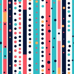 Stripes polka dots seamless pattern. Colourful modern striped background. Geometric tile with many vertical stripe and dot for poster, card, textile, wallpaper, banner, fabric, wrapping, prints..