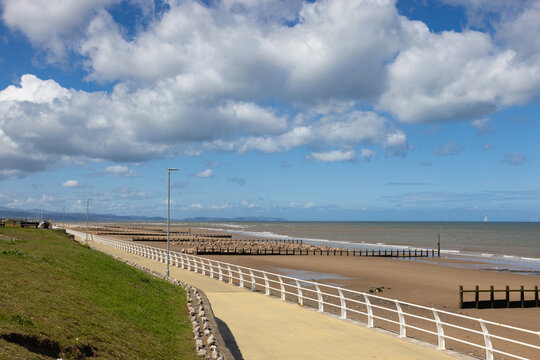 Very long beach and promenade in Rhyl, Wales