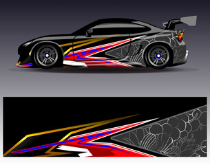 Obraz premium Car wrap design vector.Graphic abstract stripe racing background designs for vehicle, rally, race, adventure and car racing livery