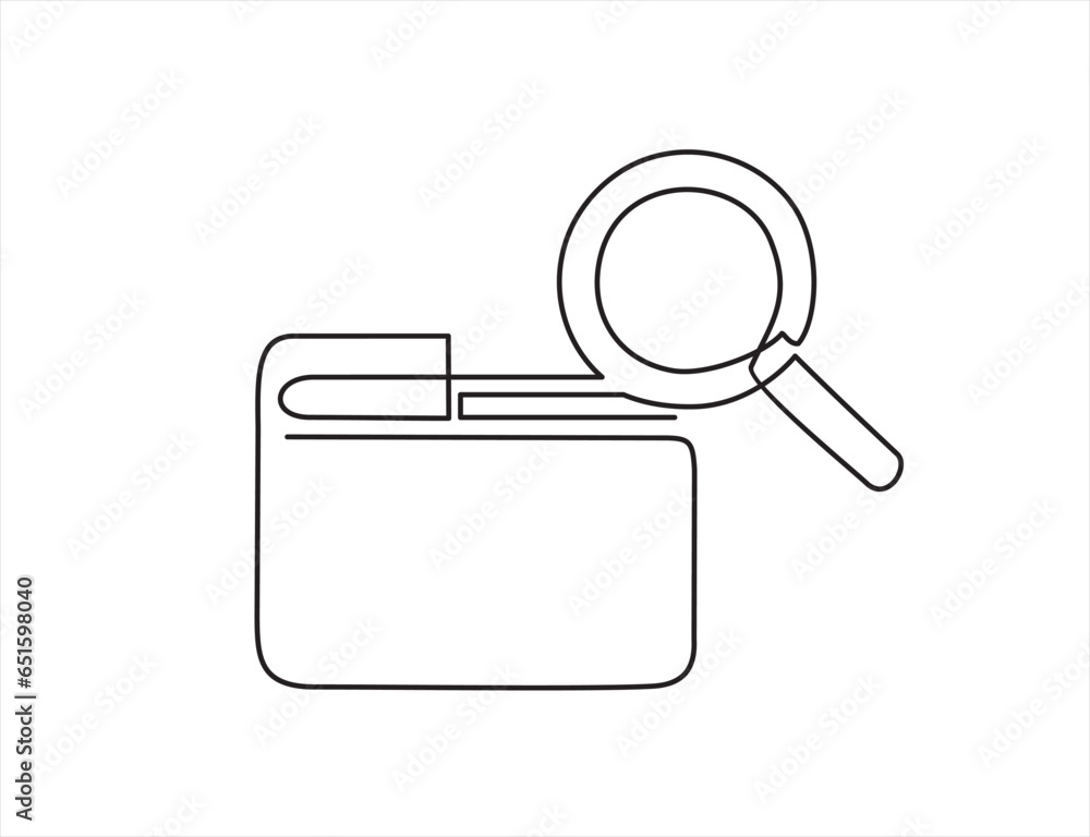Aufkleber paper document folder file with magnifying glass. office notes concept. continuous one line drawing 