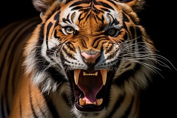 Obraz premium portrait of tiger face, roaring, closeup