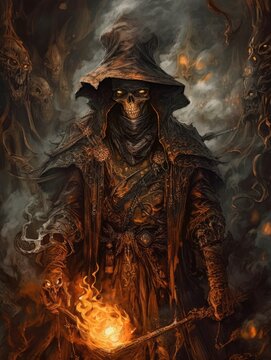 demon hunter game tattoo epic dark fantasy illustration art scary poster oil painting darkness