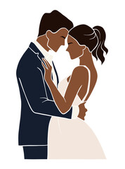 Abstract romantic wedding couple illustrations. Vector illustration.