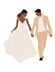 Abstract romantic wedding couple illustrations. Vector illustration.