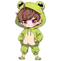 Chibi Boy Wearing a Frog Hoodie