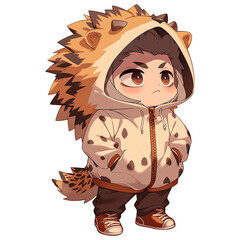 Chibi Boy Wearing A HedgeHog Hoodie
