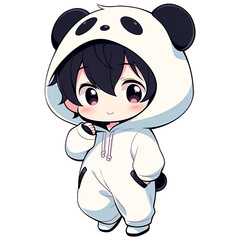 Chibi Boy Wearing a Panda Hoodie