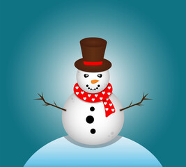 cute snowman isolated on gradient blue background.